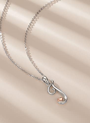CELESTIA 925 Sterling Silver Initial Necklaces 26 Letter with Rose Gold Heart - 18 Inch Chain - color: J-Initial