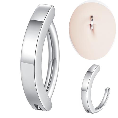 ORANGELOVE G23 Titanium 14G Belly Button Rings for Women Hinged Hoop Clicker Belly Ring Reverse Curved Navel Ring Floating Navel Barbell Piercing Jewelry 14 Gauge 8mm 10mm 12mm 14mm - color: Silver