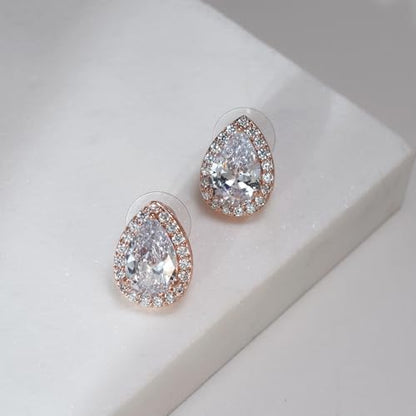 Teardrop Cubic Zirconia Jewelry Set Necklace Earrings Bracelet Bridal Wedding Jewelry for Women Bridesmaid Prom Party - color: 3 Set - Rose Gold Plated