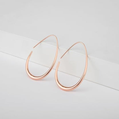 Lightweight Teardrop Hoop Earrings for Women - 14k Gold/White Gold Plated Large Oval Pull Through Hoop Earrings High Polished Statement Jewelry Gift for Women - color: Rose gold 50*30