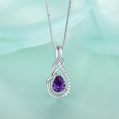 STARCHENIE Infinity Teardrop Necklace for Women 925 Sterling Silver Pendant Birthstone Jewelry - color: Silver-02-Feb-Amethyst
