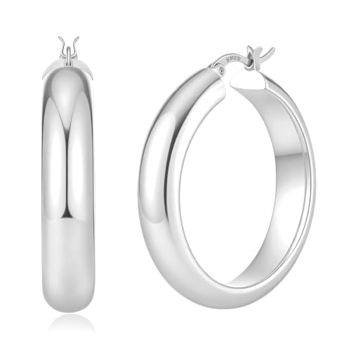 8mm Wide Gold Hoop Earrings for Women Hypoallergenic 925 Sterling Silver post Lightweight Large 14k Chunky Gold Hoop Earrings for Women 20/30/40/50/60mm - color: silver 40mm