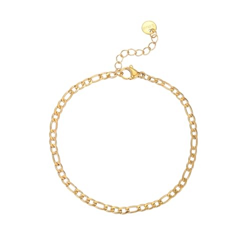 18K Gold Plated Pearl Beaded Cross Bracelets for Women Adjustable Stainless Steel Dainty Thin Gold Box Cuban Twisted Link Chain Bracelet Bridesmaid Jewelry Gifts - color: Figaro-Gold