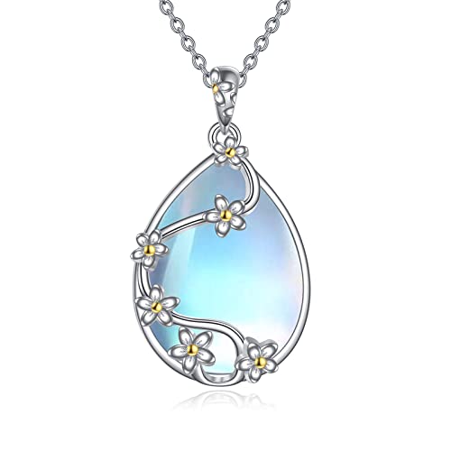YAFEINI 925 Sterling Silver Moonstone Necklace Filigree Teardrop Pendant Necklace Jewelry for Women Girls - color: H-Moonstone flower necklace