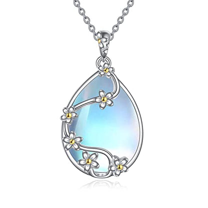 YAFEINI 925 Sterling Silver Moonstone Necklace Filigree Teardrop Pendant Necklace Jewelry for Women Girls - color: H-Moonstone flower necklace