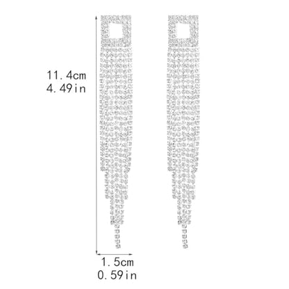 Rhinestone Tassel Earrings Sparkly Long Fringe Crystal Chandelier Dangle Drop Earrings Wedding Party Prom Earrings Premium Iridescent Earrings Wedding Party Jewelry Gifts for Women - color: Silver4