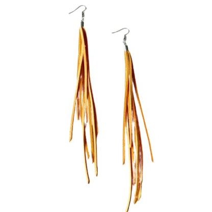 Leather Tassel Earrings Bohemian Tassel Fringe Dangle Earrings Boho Handmade Leather Feather Long Tassel Earrings Western Jewelry for Women - color: Yellow