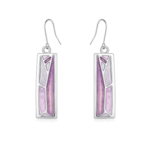 Silver Dangle Earrings for Women Shaped Rectangle Wide Bar Enamel Earrings Colorful Geometric Drop for Daily - color: Purple