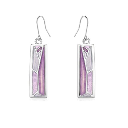 Silver Dangle Earrings for Women Shaped Rectangle Wide Bar Enamel Earrings Colorful Geometric Drop for Daily - color: Purple