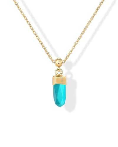 PAVOI Gemstone Charm Necklace for Women - 14K Gold Plated Pendant Necklaces | Dainty Gemstone Necklaces with Cute Charms Set and Adjustable Chain, Trendy Healing Crystal Pendants - style: Turquoise Crystal