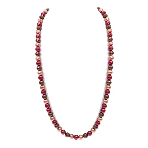 Long Simulated 10mm AAA Pearl Strand Necklace for Women Multicolor Pearl Choker Necklace 1920s Pearl Statement Necklace Costume Jewelry - color: 10mm Brown Bronze Burgandy 24 Inches