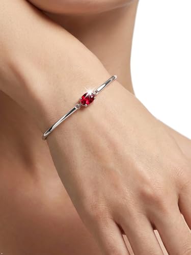 Moissanite/Sapphire/Ruby/Emerald Cuff Bracelet 1 Carat Oval Cut Center Stone Inlaid 925 Sterling Silver 14K Gold Plated Adjustable Birthstone Bangle for Women fit Wrist 5-7.5 Inch - color: Ruby Silver