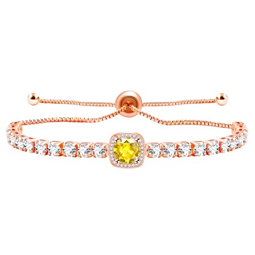 Sparkling CZ Tennis Bracelets for Women, Birthstone Slider Bolo Bracelets Trendy Birthday Valentine's Day Jewelry for Women Lady - color: Yellow