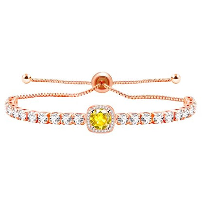 Sparkling CZ Tennis Bracelets for Women, Birthstone Slider Bolo Bracelets Trendy Birthday Valentine's Day Jewelry for Women Lady - color: Yellow