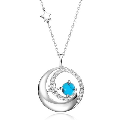 FANCIME Birthstone Necklaces 925 Sterling Silver Moon and Star Pendant Fine Jewelry Birthday Mothers Day Gifts for Mom Wife Her Daughter, Adjustable Chain 16+2" - color: Dec.-Turquoise