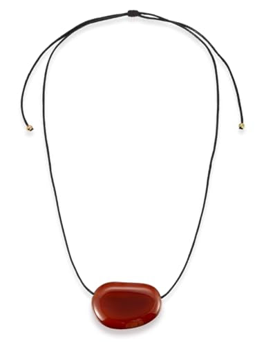 18K Chunky Gold Silver Long Pendant Necklace for Women, Minimalist Charm on Adjustable Black Cord, Statement Bean Pebble Necklace Jewelry - color: Red