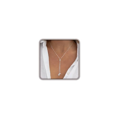 Lariat Necklace for Women, Dainty 14K Gold/Silver Plated Long Necklaces for Women Trendy Simple Layered Y-Shaped Pendant Necklace Adjustable Fashion Jewelry Gift - color: Silver, style: Heart Pendant