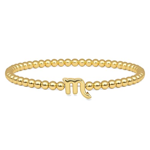 Gold 12 Constellations Bracelets for Women, 18K Gold Plated Beaded Stretch Bubble Bracelets Charm Jewelry Bracelet Gifts for Birthday Mother's Day Valentines Christmas - color: Scorpio