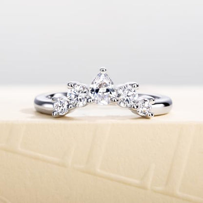 Cubic Zirconia Half Eternity Wedding Band Rings Round/Oval/Cushion Cut 5/6 Stones 5A Grade D Color CZ Stacking Band Engagement Promise Rings for Women - style: Raound & Pear
