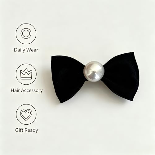 Black Bow Hair Clip with Pearl Accent, Elegant Hair Barrette for Women and Girls, Single Pack