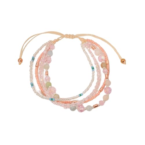 Boho Braided Beaded Ankle Bracelets Handmade Adjustable Beach Wrap Bracelet Draw String Anklets Bracelets Gifts for Women - color: Pink