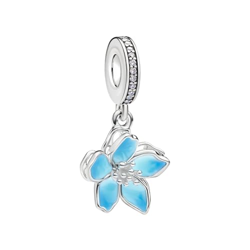 LUXILLA Charms for Bracelets & Necklace 925 Sterling Silver Charms Elephant Happy Birthday Charm Fit for Valentine's Day Mother's Day Jewelry Gift for Women - color: Blue Cherry Blossom Charm