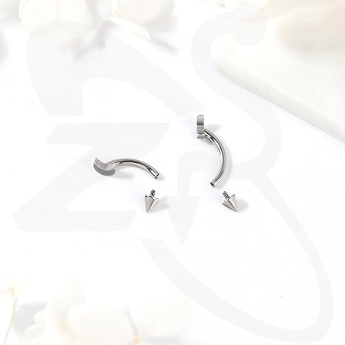 ZS 2 Pairs Stainless Steel Eyebrow Rings, 16G Curved Belly Rings Navel Barbell Helix Daith Tragus Earrings, 8/10mm Spike Vertical Labret Lip Piercing Jewelry - color: Silver,Moon-L:8/10mm