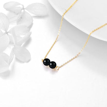 KECHO 14K Real Gold Beads Pendant Necklace Solid Yellow Gold Jewelry Anniversary Birthday Gifts for Women - color: Black Onyx 2