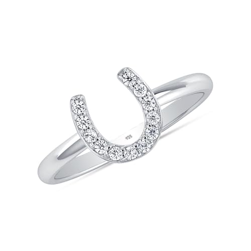 LeCalla 925 Sterling Silver Open Circle, Horseshoe & Tree of Love Designs Finger Ring | Minimalist Wedding Ring Jewelry | Lucky Charm Designs Rings with Cubic Zirconia | Women's Silver Rings - style: CZ Horse Shoe