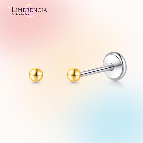 limerencia Titanium Threadless Flat Back Earrings Stud Piercing Jewelry | 20G Press Fit Titanium Push Pop in Cartilage Tragus Labret Lip Medusa Conch Piercing Jewelry Hypoallergenic for Women Men - style: 2MM Ball Gold