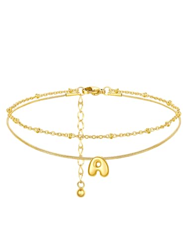 ChainsProMax Initial Ankle Bracelets for Women, Waterproof Anklets Bracelet Adjustable Summer Beach Women Foot Jewelry, Stainless Steel/Gold Plated-Send Gift Box/Letter A-Z - color: Gold Plated-A