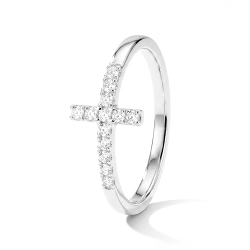 Cross Ring 14K Gold Plated 925 Silver with CZ, Stackable Rings - color: Cross White Gold, size: 5