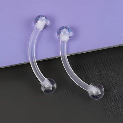 Clear Eyebrow Piercing Set for Women Men Acrylic Curved Barbell Retainer Plastic Snake Eyes Piercing Jewelry Tongue Eyebrow Bar Rings Vertical Labret Lip Bars Jewellery 10 pcs - size: 1.2*10+3