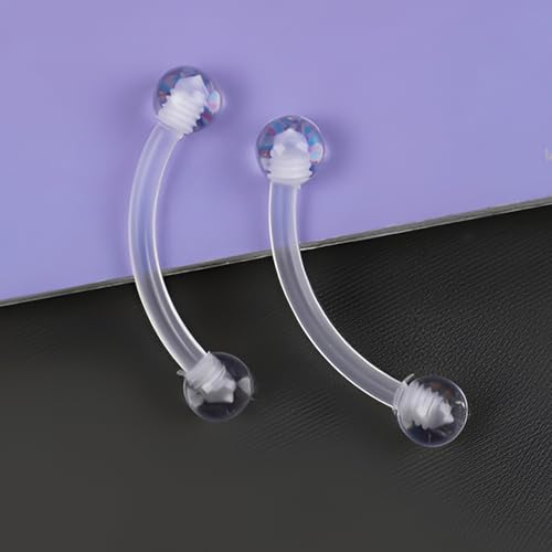 Clear Eyebrow Piercing Set for Women Men Acrylic Curved Barbell Retainer Plastic Snake Eyes Piercing Jewelry Tongue Eyebrow Bar Rings Vertical Labret Lip Bars Jewellery 10 pcs - size: 1.2*8+3