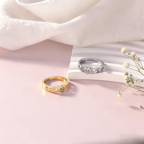 S925 Sterling Silver Personalized Initial Signet Ring Customized Letter With Birthstones Band Engraved Stacking Rings for Mother Daughter Wife Birthday Wedding Engagement Promise Ring - color: Style 2