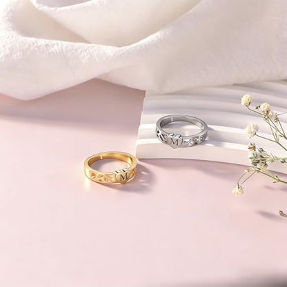 S925 Sterling Silver Personalized Initial Signet Ring Customized Letter With Birthstones Band Engraved Stacking Rings for Mother Daughter Wife Birthday Wedding Engagement Promise Ring - color: Style 2