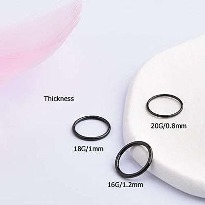 Lantine 16g 18g 20g Nose Rings Hoops Grade 23 Titanium Black Hinged Septum Rings Seamless Clicker Sleeper Cartilage Daith Tragus Helix Piercing Hoop Earrings - color: Black