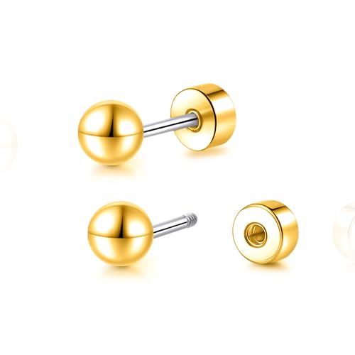 Limerencia Titanium Flatback Earrings Hypoallergenic Ball Earrings for Sensitive Ears Simple Classic 3mm-5mm Flat Stud Earring Perfect for Helix Tragus Cartilage Earlobe - color: Gold, size: 3MM