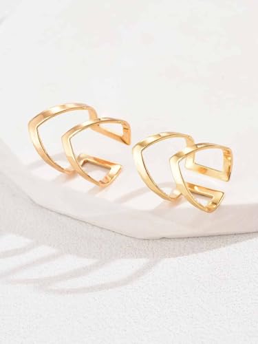 Fashion 18 K Gold Plated Stainless Steel Double Chevron V Shape Knuckle Ring for Women, High Polished - color: Gold