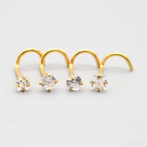 8 Pcs-Pack, Crystal Nose Studs, 20G Stainless Steel, 3mm Zircon, Multiple Shapes Zircon Labret Nose Piercing Ear Jewelry - color: White