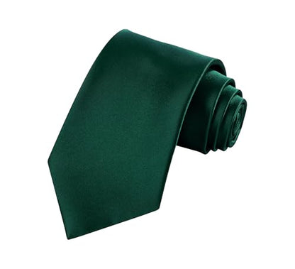 TIE G Solid Satin Woven dyed Color Formal Black Necktie and Pocket Square Sets in Gift Box - color: Hunter Green