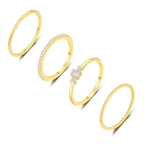TOBENY Stackable Silver Gold Rings for Women Non Tarnish 14K Gold Plated Cubic Zirconia Ring Set Trendy Dainty Engagement Wedding Bands Thumb Rings Stacking Promise Statement Rings Jewelry Size 6-10