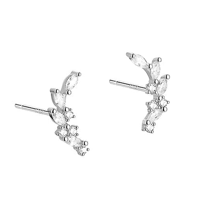 Rnivida 925 Sterling Silver Dainty Cz Climber Stud Earrings, Hypoallergenic Small Cubic Zirconia Ear Crawler Earring for Women - color: Cz Leaf - Silver
