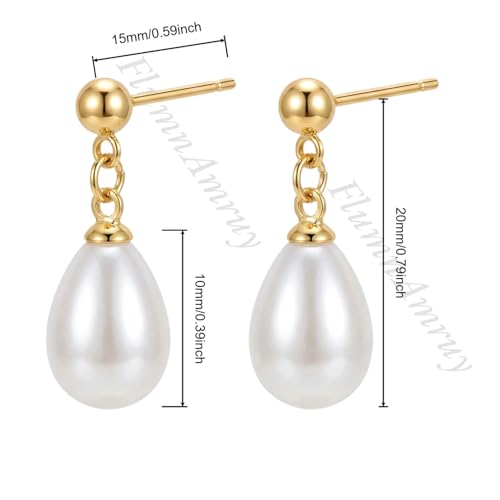 Hypoallergenic Pearl Earrings Set for Women | S925 Sterling Silver & Stainless Steel, Daisy Heart & Hook & Teardrop Dangle & Huggie Hoop, Simulated Pearl, Sensitive Ears - color: Yellow Gold Teardrop pearl