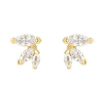 PAVOI 14K Gold Plated Dainty Stud Earrings for Women, CZ Earring Piercing | Hypoallergenic Earrings with 925 Sterling Silver Posts, Bolt, Moon, Star & Flower Celestial Studs with Cubic Zirconia - style: Constellation