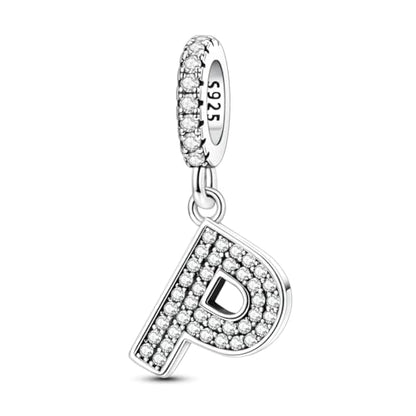 Hapour Letter 925 Sterling Silver Charm with Cubic Zirconia Alphabet A-Z Initial Dangle Charms Beads Pendent DIY Jewelry for Bracelets Necklace - color: P