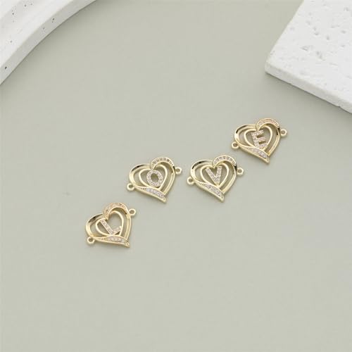 14K White Gold Plated Initial Heart Bracelet for Women Zircon Inlay Heart Initial Charm Bracelets Adjustable Minimalist Jewelry - color: E-gold