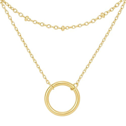 Minimalist Stainless Steel Single or Two Circular Hammered Texture Pendant Necklace for Women, 14K Gold/Silver/Rose Gold Plated Hypoallergenic Stackable Layered Collarbone adjustable Chain Necklace, Dainty Layering Necklace Jewelry Gift - style: Gold Sing