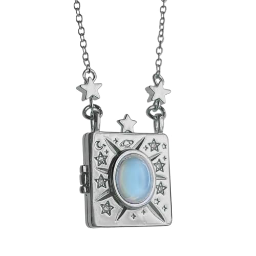 Personalized Color Print Photo Locket Custom Text Engraved Pendant Gold Tone Opal Star Moon Charm Necklace Gift - style: Various Custom Options