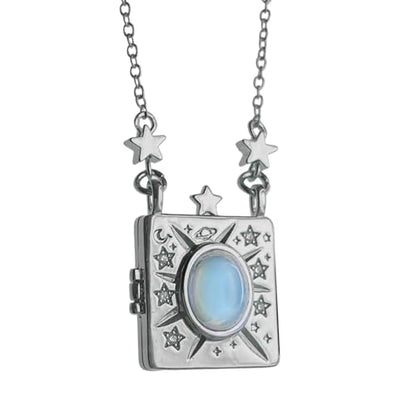 Personalized Color Print Photo Locket Custom Text Engraved Pendant Gold Tone Opal Star Moon Charm Necklace Gift - style: Various Custom Options
